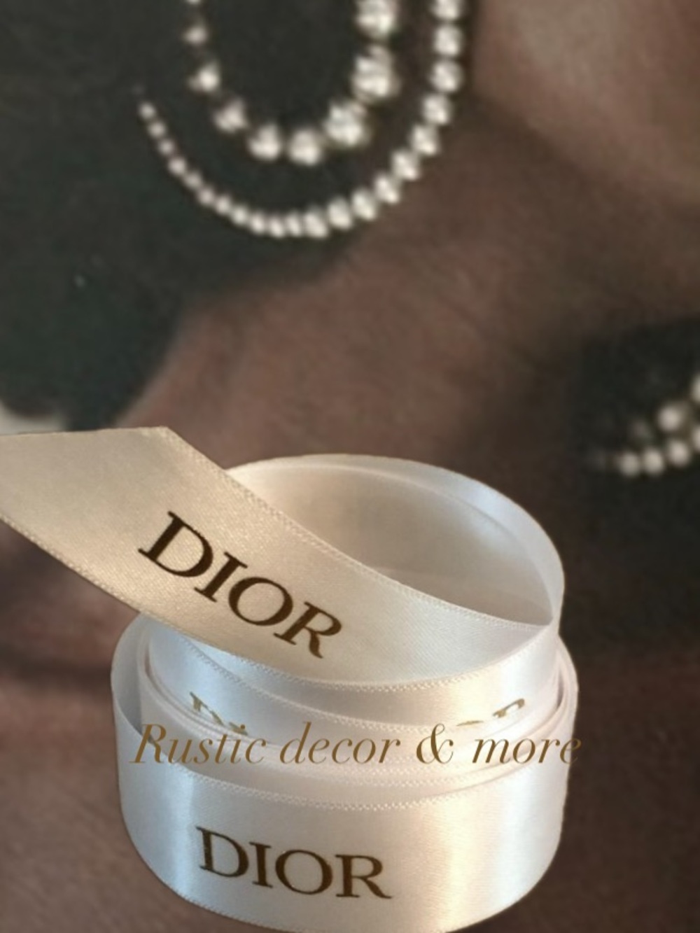 Dior Cream Satin Logo Ribbon with Gold Print